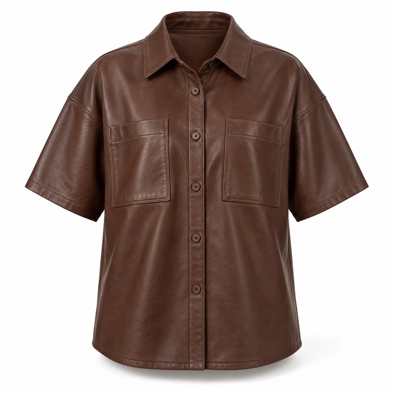 Women's Chocolate Leather Shirt - Drop Shoulder