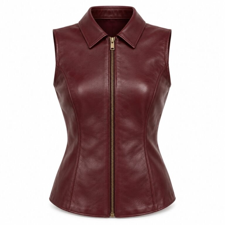 Women's Oxblood Leather Top - Collared Zip Front