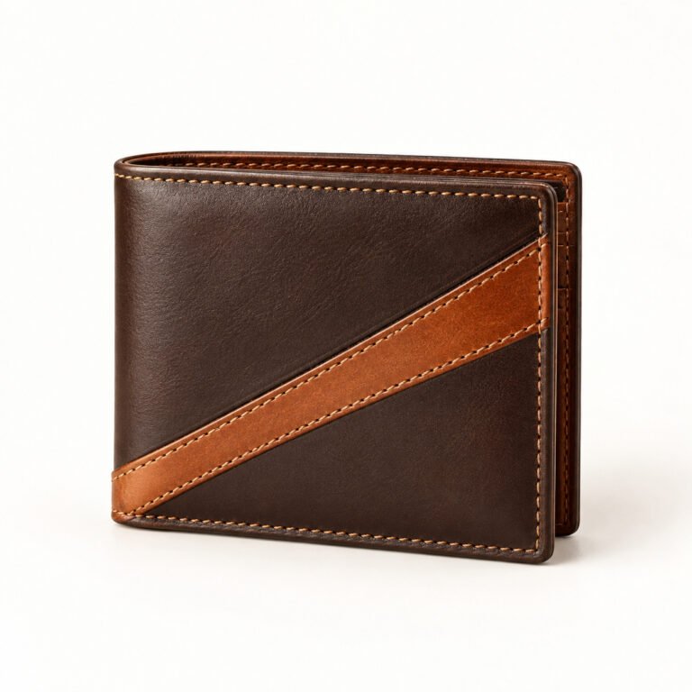 Brown Leather Bifold Wallet – Cognac Diagonal Inlay
