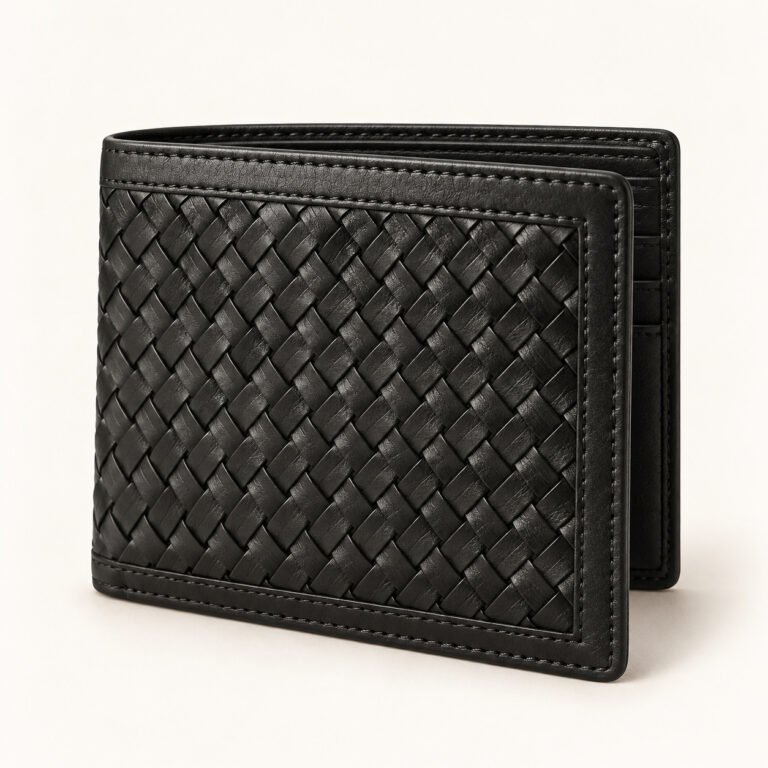 Black Woven Leather Wallet – Panel Bifold