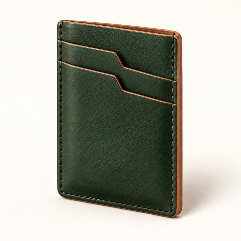 Green Leather Card Holder – Vertical Stepped Slots