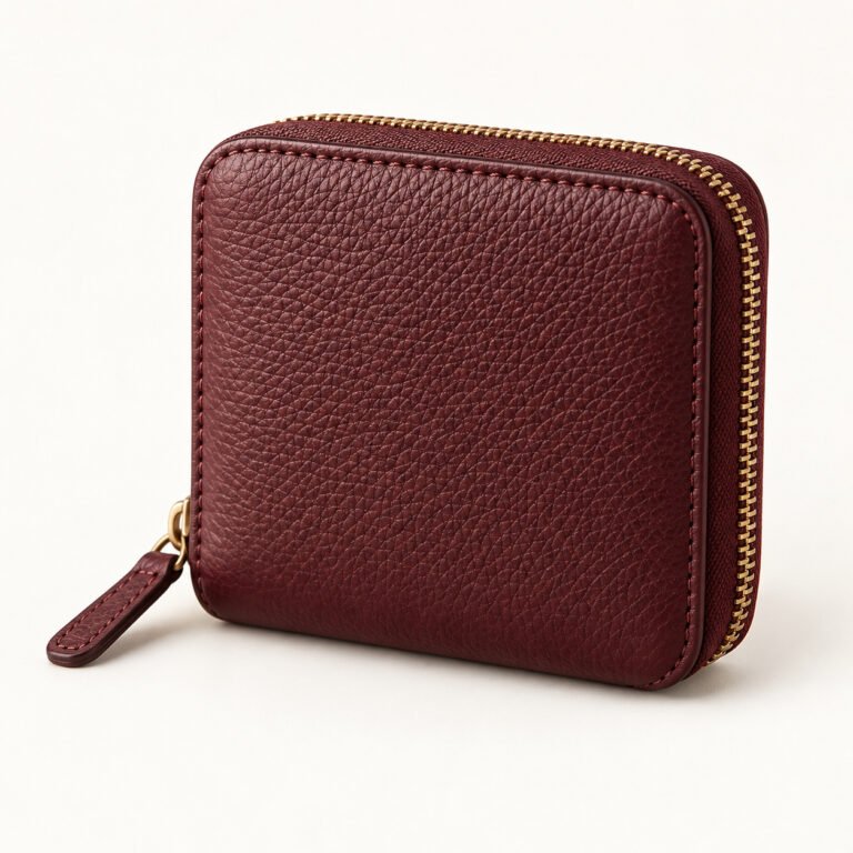Burgundy Leather Zip Around Wallet – Pebbled