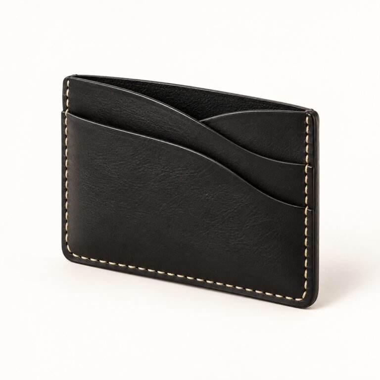 Black Leather Card Wallet – Curved Saddle Pockets