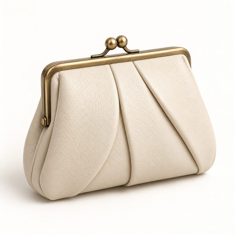 Ivory Leather Coin Purse Wallet – Pleated Frame