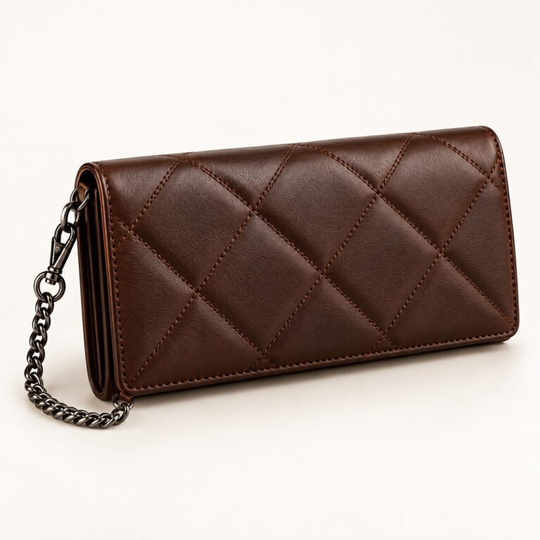 Brown Quilted Leather Chain Wallet – Chocolate