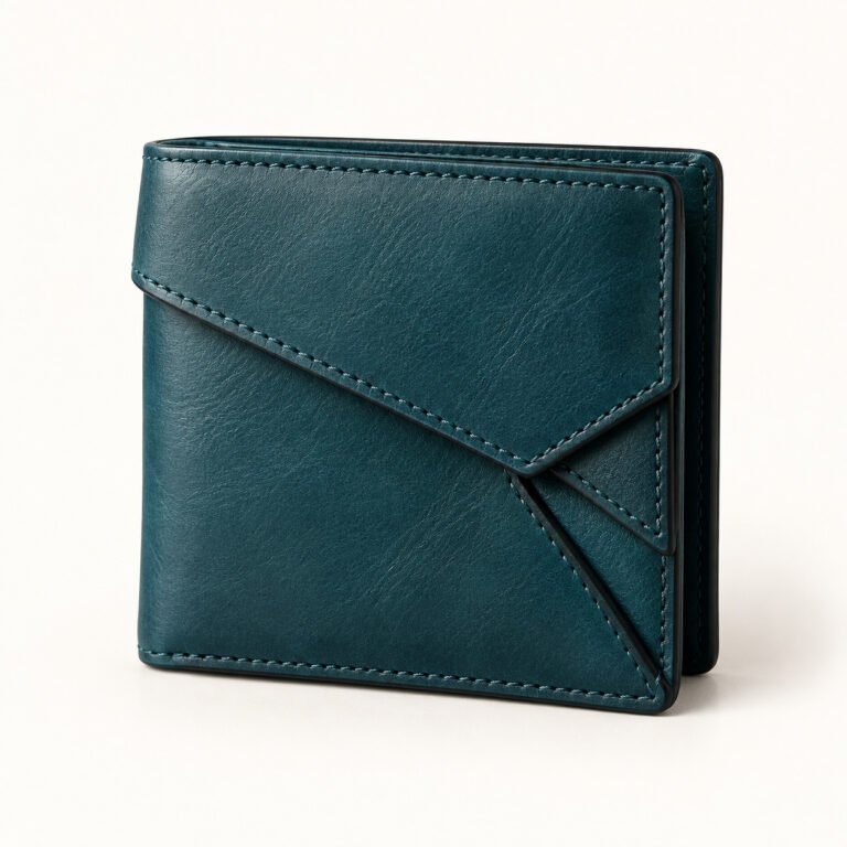 Teal Leather Flap Wallet – Geometric Fold