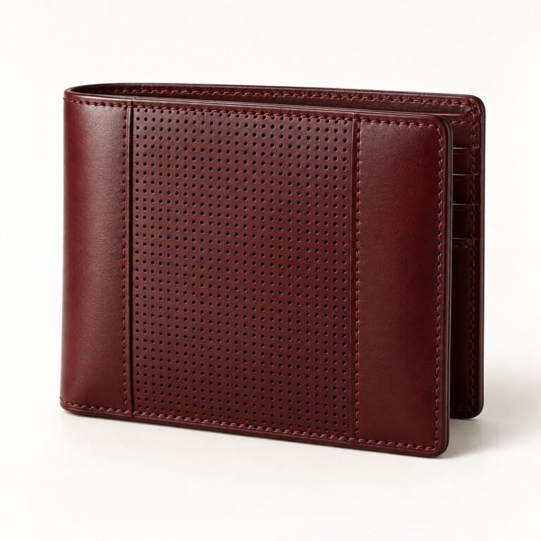 Burgundy Leather Bifold Wallet – Perforated Panel