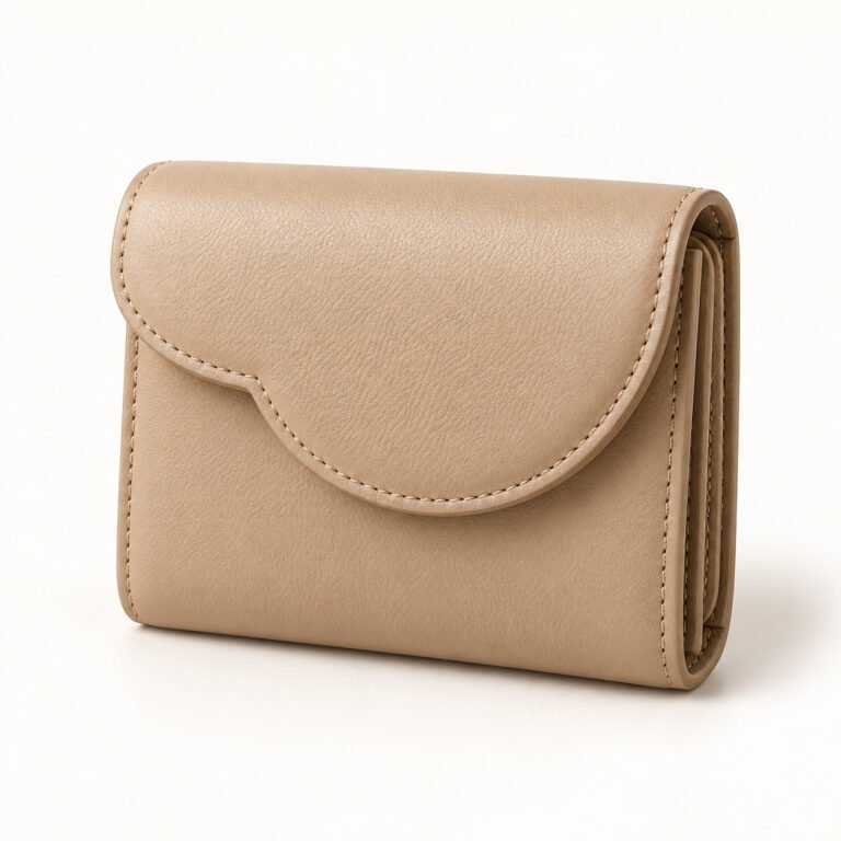 Beige Leather Flap Wallet – Crescent Front