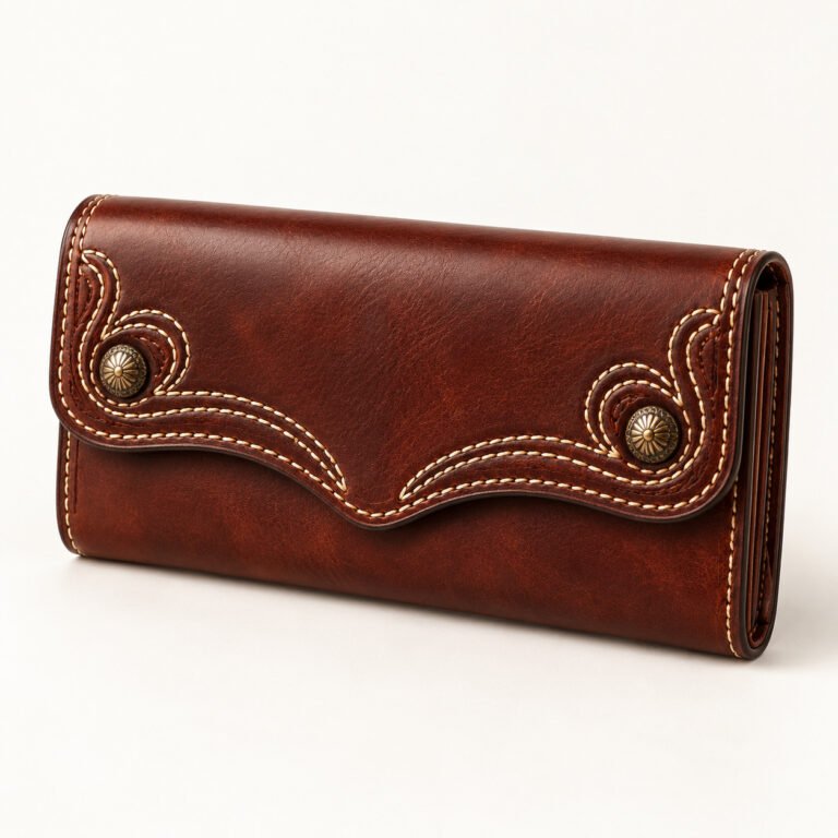 Brown Western Leather Wallet – Scroll Stitch