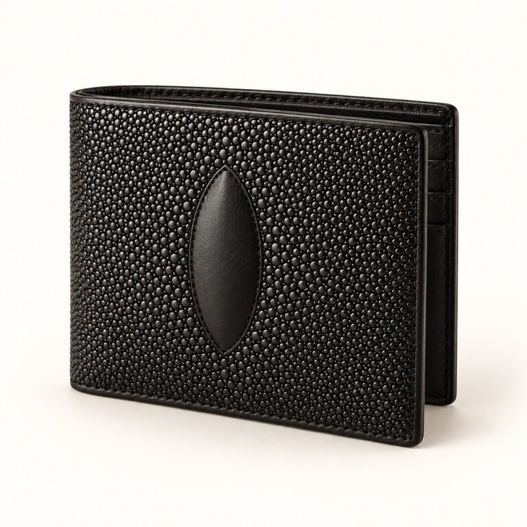 Black Embossed Leather Bifold Wallet – Pebble Texture