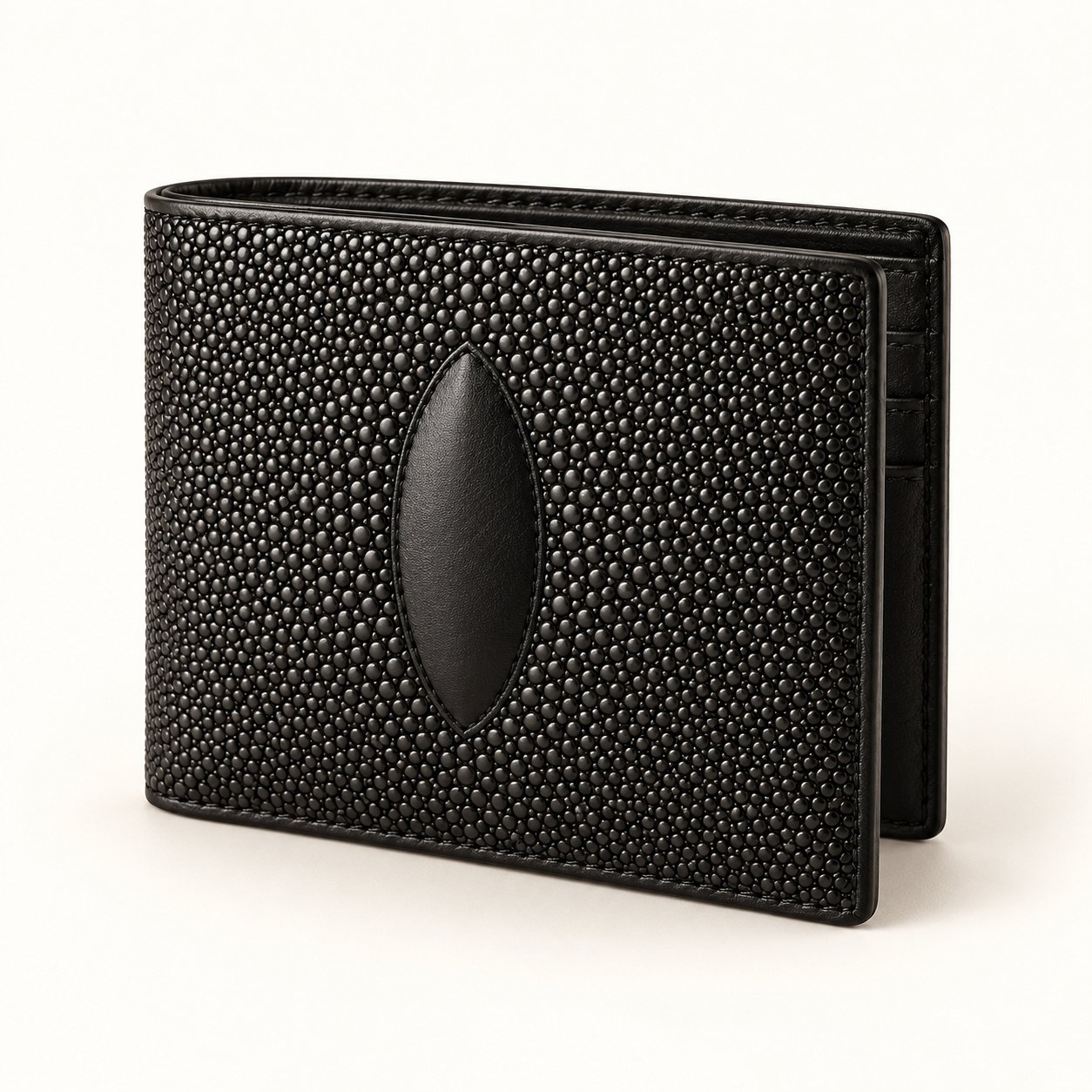Black Embossed Leather Bifold Wallet – Pebble Texture