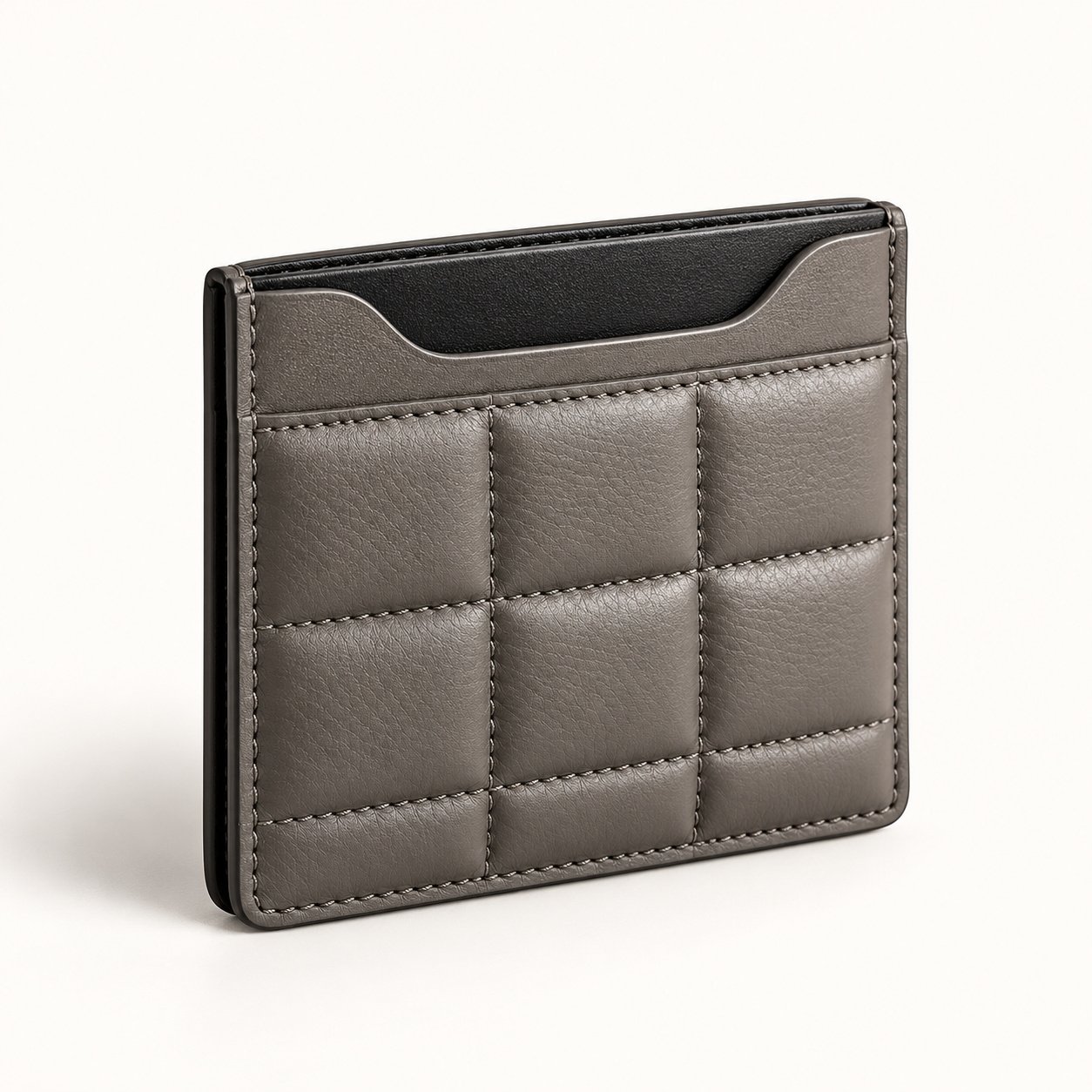 Gray Quilted Leather Card Wallet – Square Grid