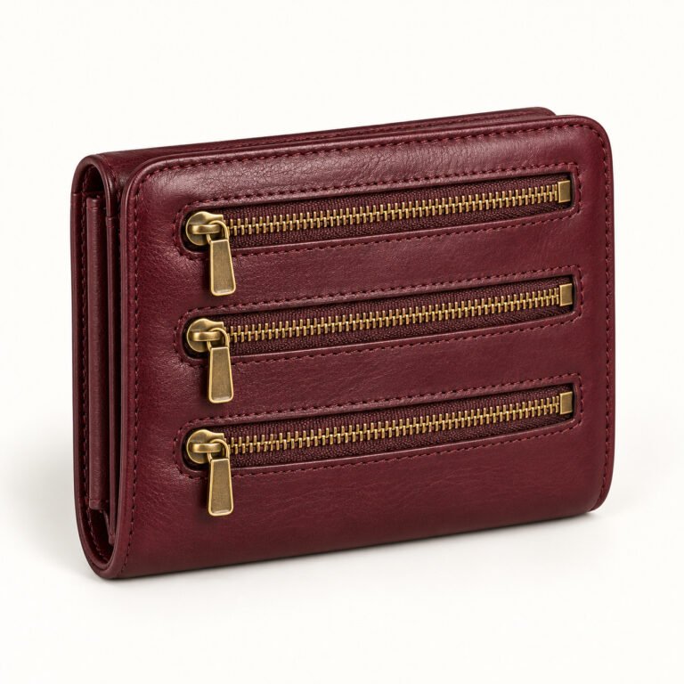 Burgundy Leather Zip Wallet – Triple Front Zips