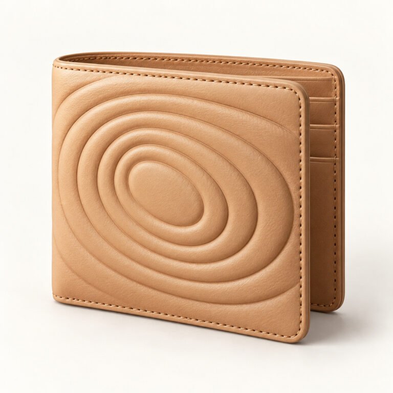 Tan Leather Bifold Wallet – Sculpted Oval Ridges