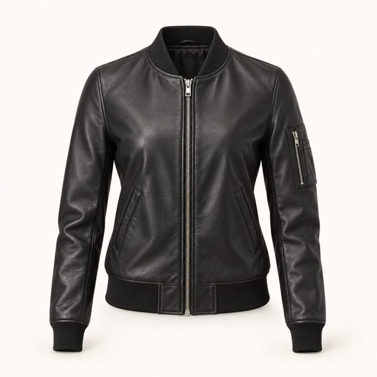 Women's Black Classic MA-1 Leather Bomber Jacket