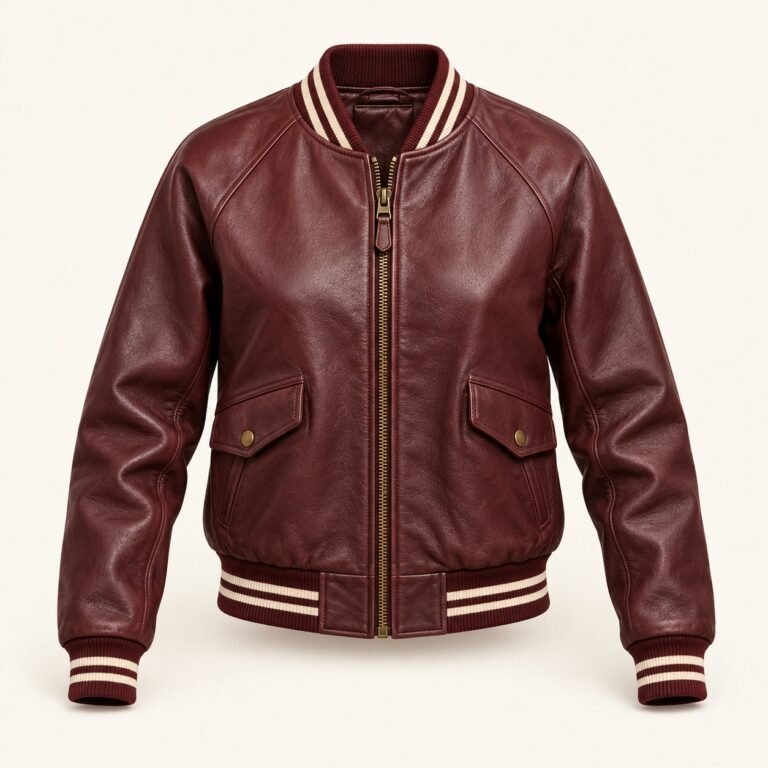 Women's Oxblood Raglan Leather Bomber Jacket