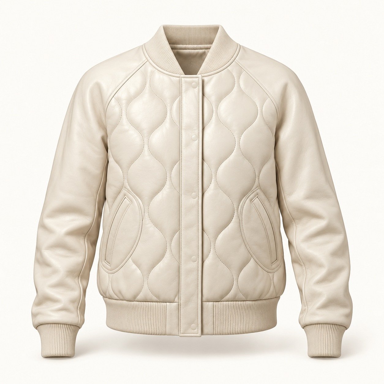 Women's Cream Onion Quilted Leather Bomber Jacket
