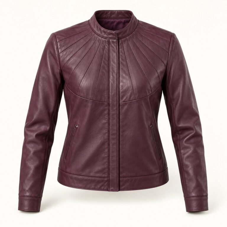 Women's Plum Fan Stitch Quilted Leather Bomber Jacket