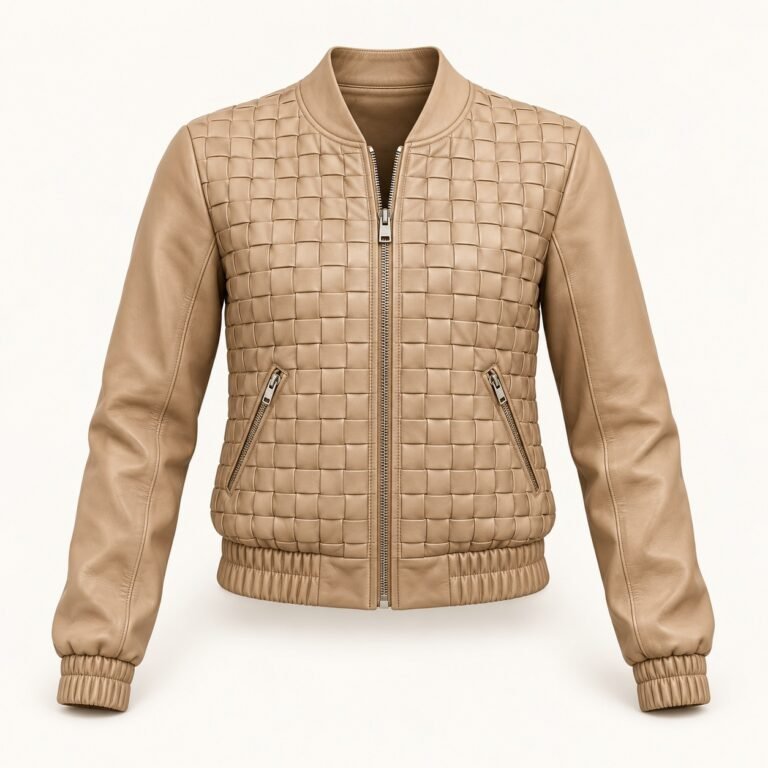 Women's Sand Basket Quilted Leather Bomber Jacket