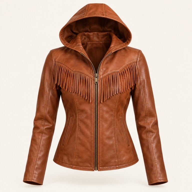 Women's Cinnamon Hooded Leather Jacket - Fringe Yoke