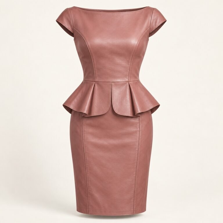 Women's Dusty Rose Leather Peplum Dress
