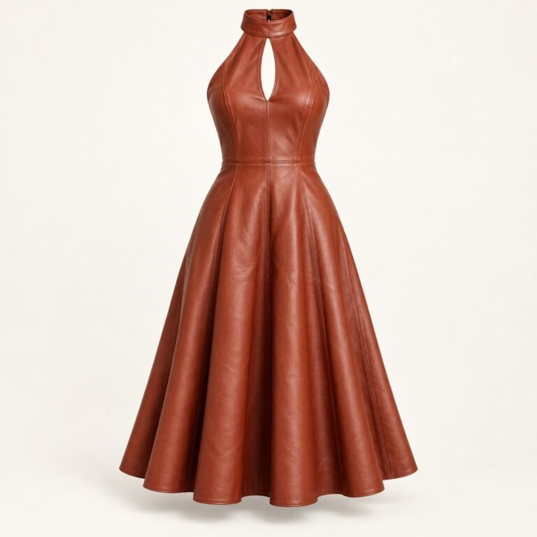 Women's Rust Leather Halter Midi Dress