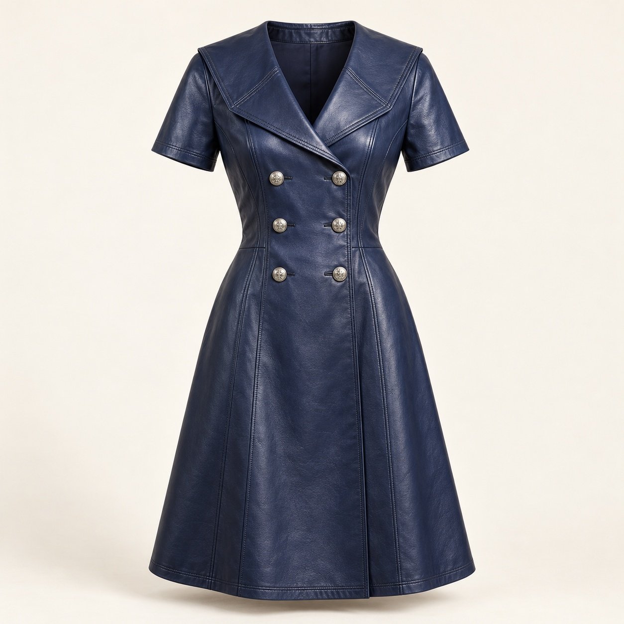 Women's Indigo Leather Sailor Collar Dress